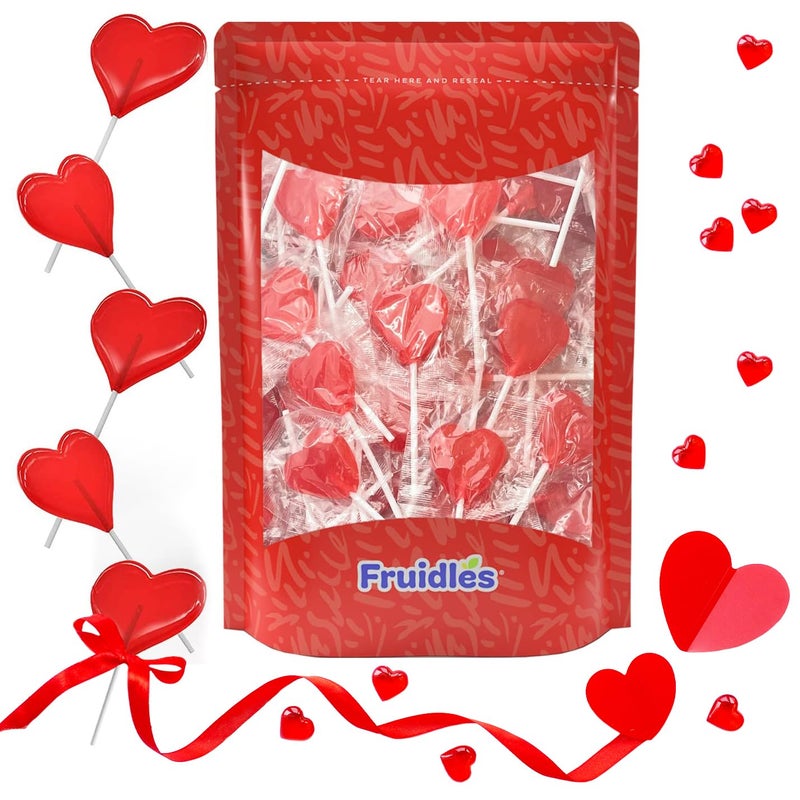 Fruidles Valentine's Heart Lollipops Candy, Red Heart Shaped Hard Candy Lollipop Suckers, Individually Wrapped, 12g Lollipop (2 Pounds) - Image 3